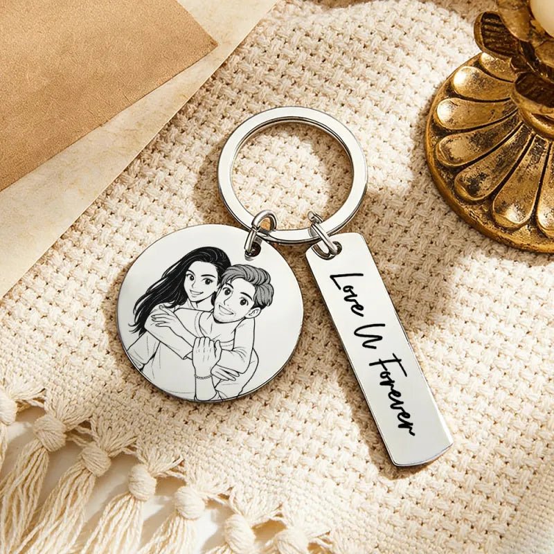 Personalized Calendar Keychain Custom Photo and Date Keyring Couple Portrait Keychain Anniversary Valentines Gift - DiyGiftly