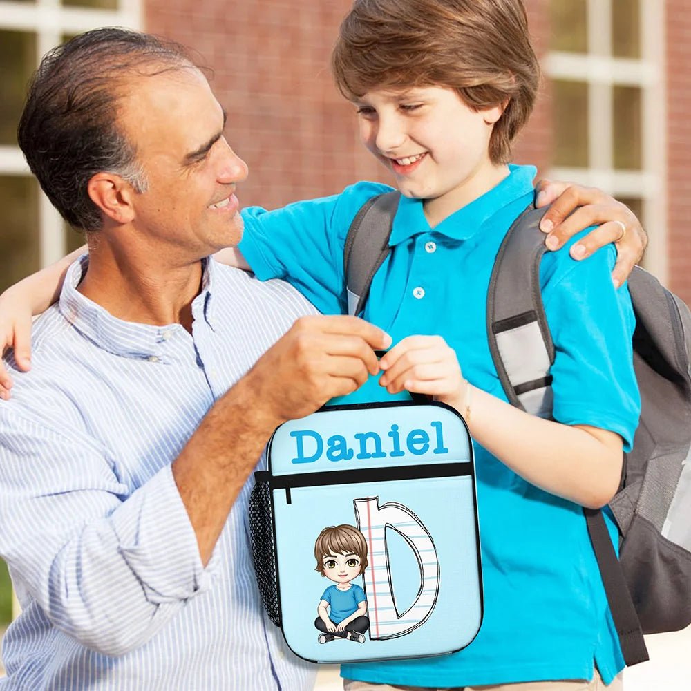 Personalized Cartoon Character Apple Pencil Initial Insulated Lunch Bag with Name Daily Travel Back to School Birthday Gift for Kids Students 86354432 - DiyGiftly