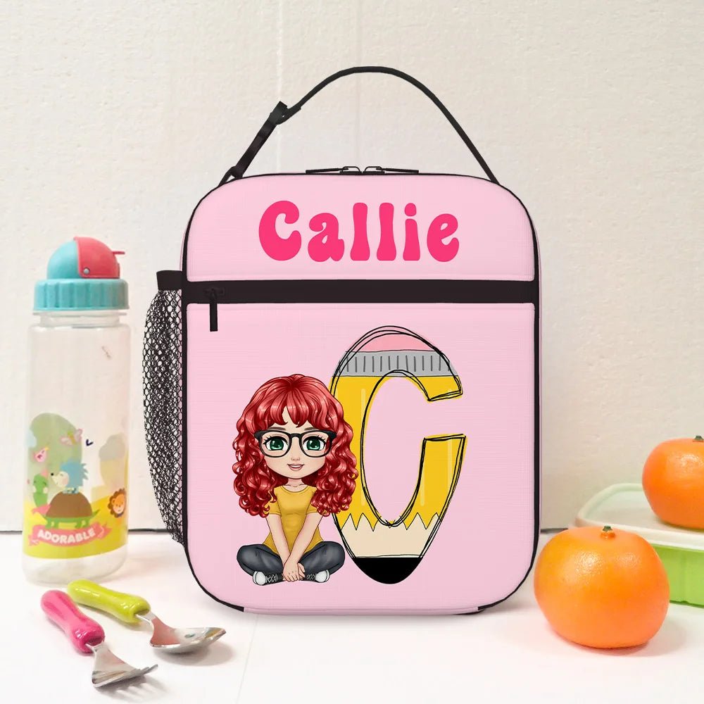 Personalized Cartoon Character Apple Pencil Initial Insulated Lunch Bag with Name Daily Travel Back to School Birthday Gift for Kids Students 86354432 - DiyGiftly