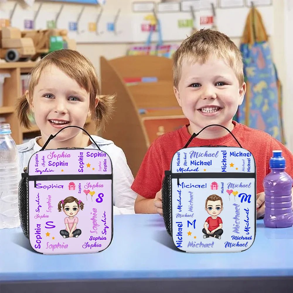 Personalized Cartoon Character Initial Insulated Lunch Bag with Name Portable Camping Essentials Back to School Birthday Gift for Boys Girls 08551936 - DiyGiftly