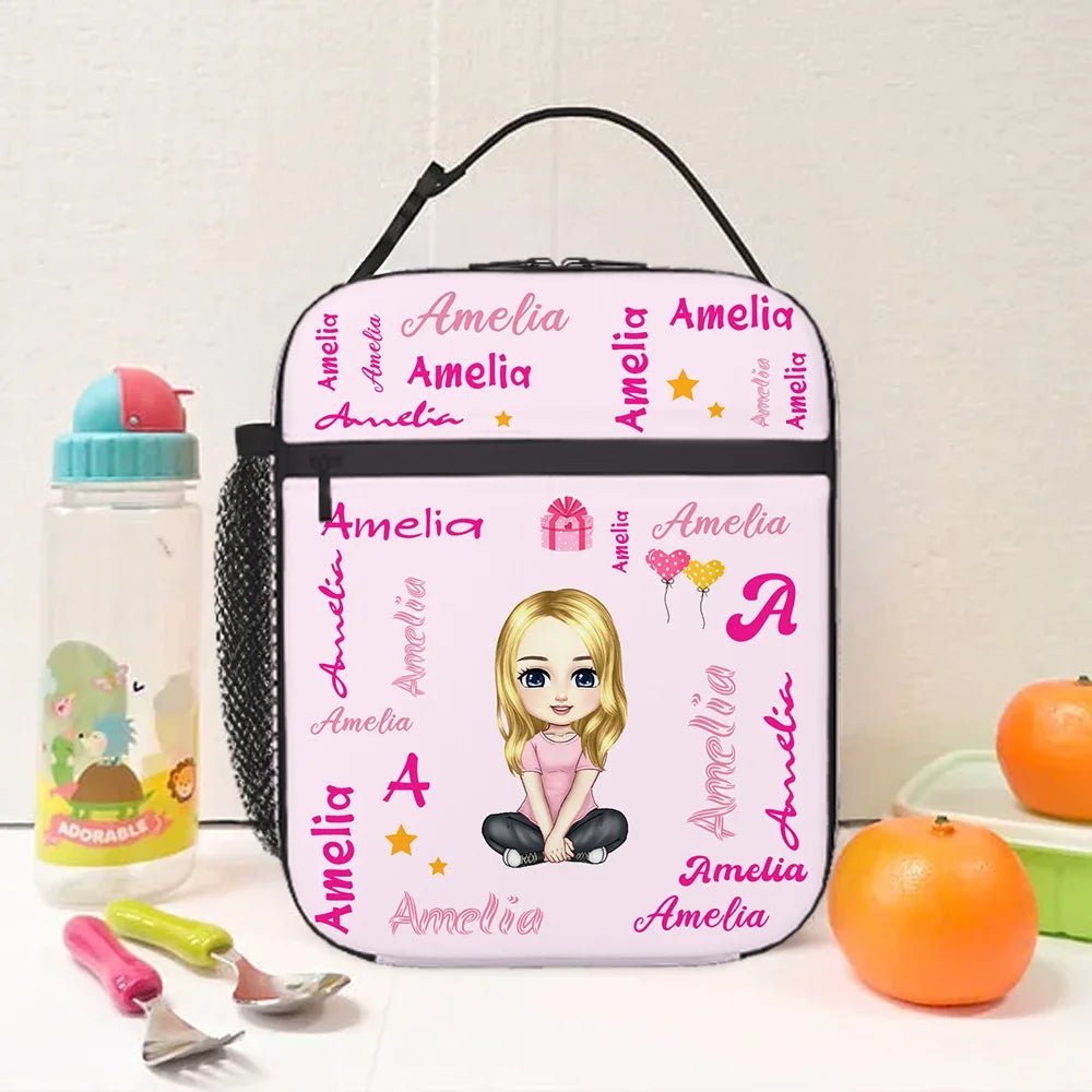 Personalized Cartoon Character Initial Insulated Lunch Bag with Name Portable Camping Essentials Back to School Birthday Gift for Boys Girls 08551936 - DiyGiftly