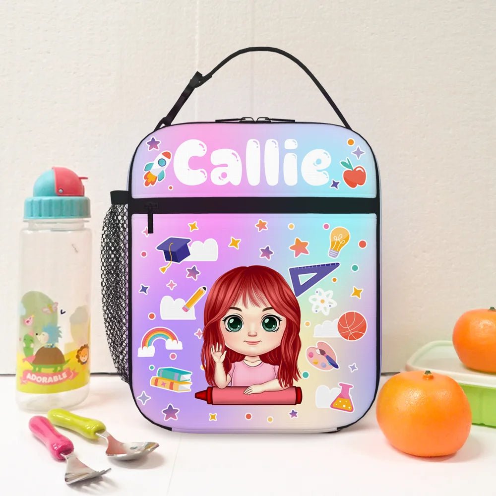 Personalized Cartoon Character Stationery Elements Insulated Lunch Bag with Name Portable Picnic Back to School Gift for Boys Girls 59825664 - DiyGiftly