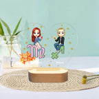 Personalized Cartoon Couple Zodiac Sign Heart - shaped LED Night Light with Custom Names & Wooden Base - Unique Home Decor Gift for Couples, Perfect for Valentine's Day & Anniversaries 1106631 - DiyGiftly