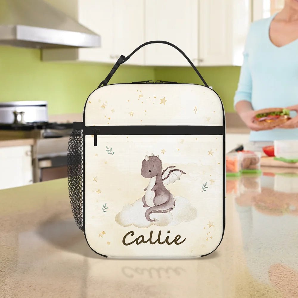 Personalized Cartoon Dragon Star Pattern Waterproof Insulated Lunch Bag with Name and Handle for Work Picnic Back to School Gift for Kids 95463936 - DiyGiftly