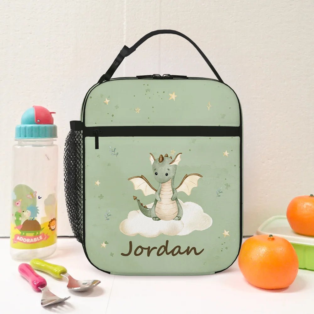 Personalized Cartoon Dragon Star Pattern Waterproof Insulated Lunch Bag with Name and Handle for Work Picnic Back to School Gift for Kids 95463936 - DiyGiftly