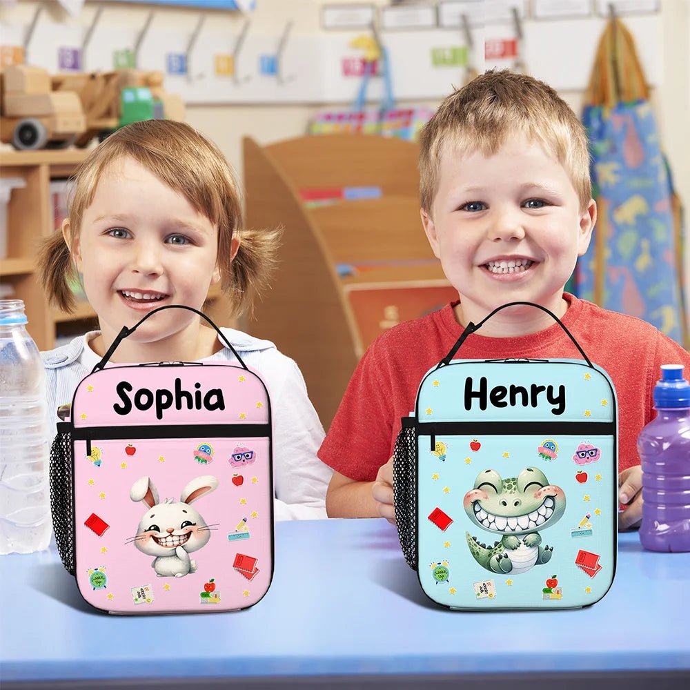 Personalized Cartoon Laughing Animal Insulated Lunch Bag with Name Daily Travel Back to School Birthday Gift for Boys Girls 19105792 - DiyGiftly