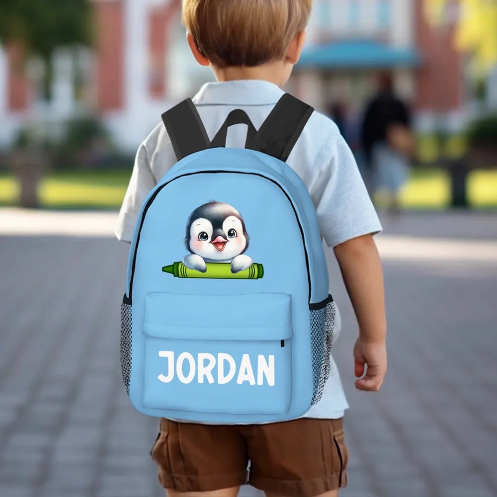 Personalized Cartoon Penguin Raccoon Animals Name Backpack with Zipper and Side Pockets Birthday Back to School Gift for Boys Girls 09810688 - DiyGiftly