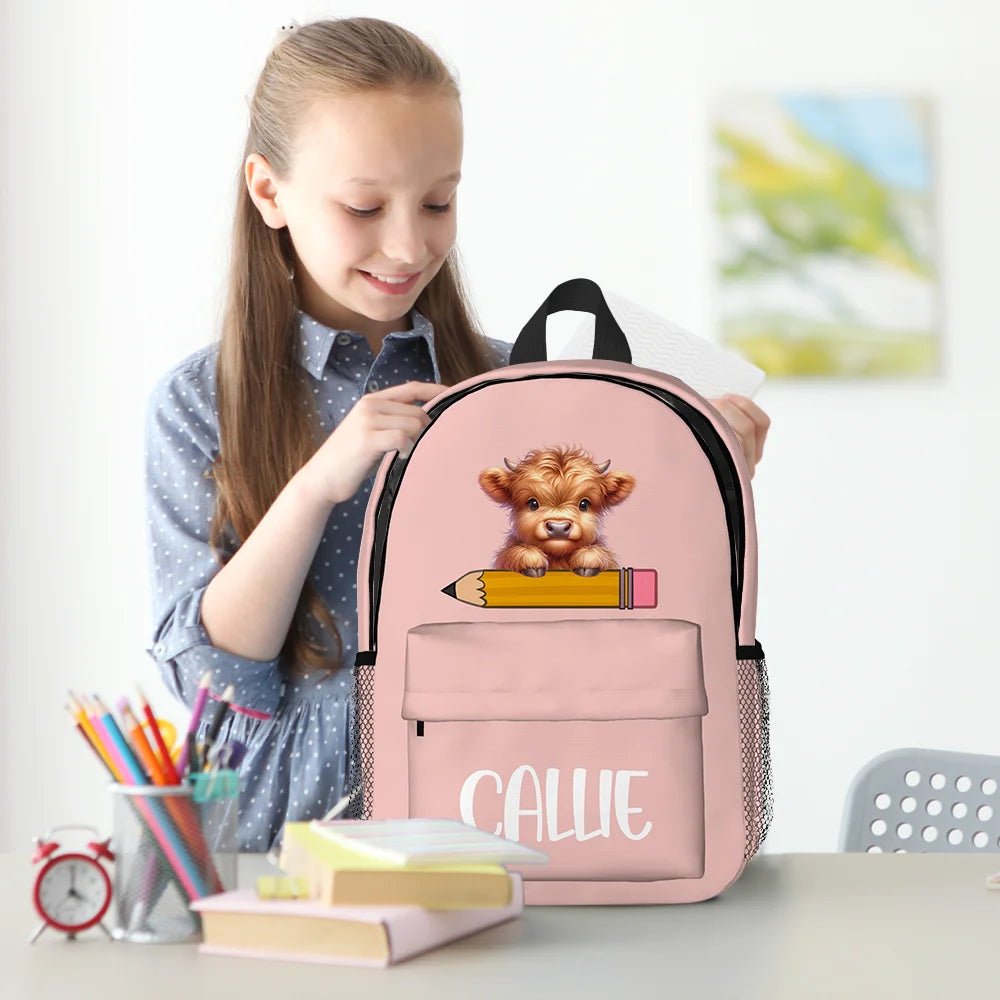 Personalized Cartoon Penguin Raccoon Animals Name Backpack with Zipper and Side Pockets Birthday Back to School Gift for Boys Girls 09810688 - DiyGiftly