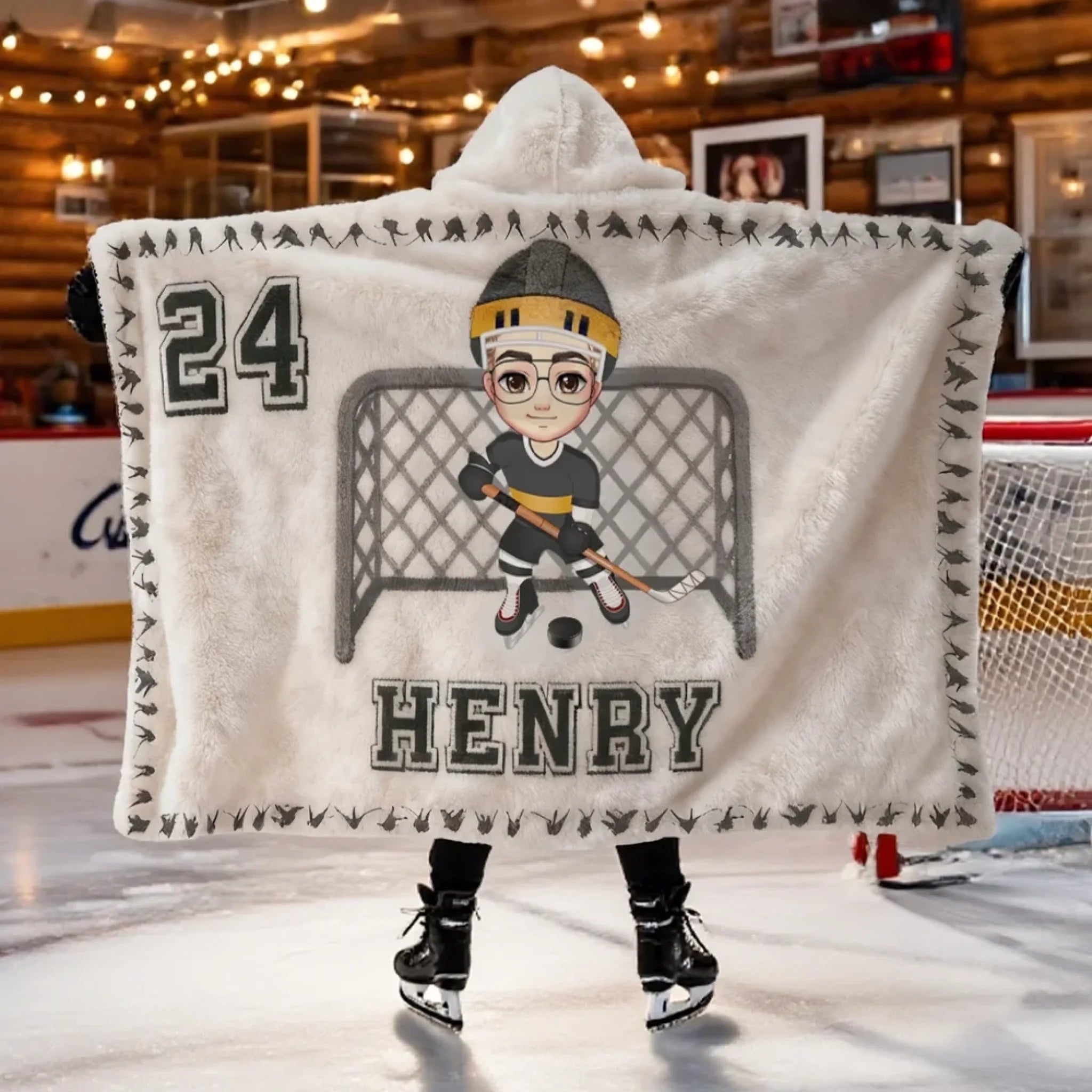 Personalized Cartoon Sport Character Soft Hooded Blanket – Custom Name & Number Ice Hockey Blanket for Players, Kids, Teens & Hockey Lovers – Cozy Birthday & Christmas Game Day Gift, Custom Athlete Character Hooded Throw 1065549 - 1065578 - DiyGiftly