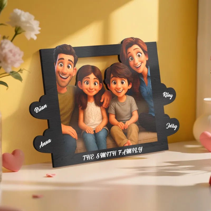 personalized cartoon style heart custom photo wooden desk decor as a housewarming gift