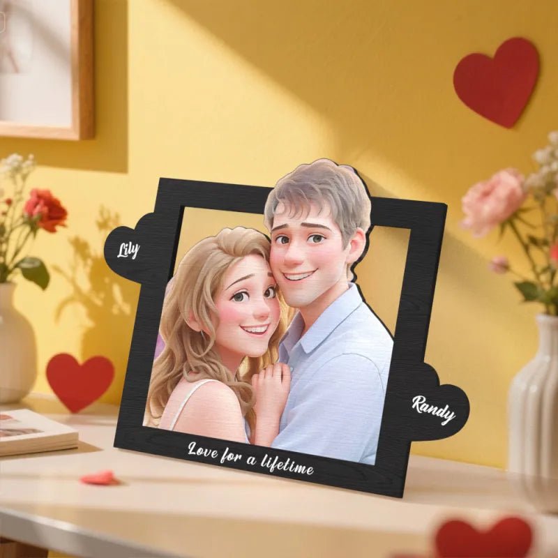 personalized cartoon style heart custom photo wooden desk decor as a new home gift