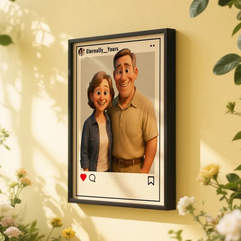 gifts for wife Your Love Story, Cartooned - Photo Frame - Personalized Cartoon Portrait Art - Social Media Style Display - 1s