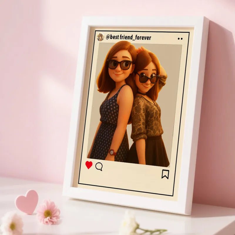 gifts for wife Your Love Story, Cartooned - Photo Frame - Personalized Cartoon Portrait Art - Social Media Style Display - 1s