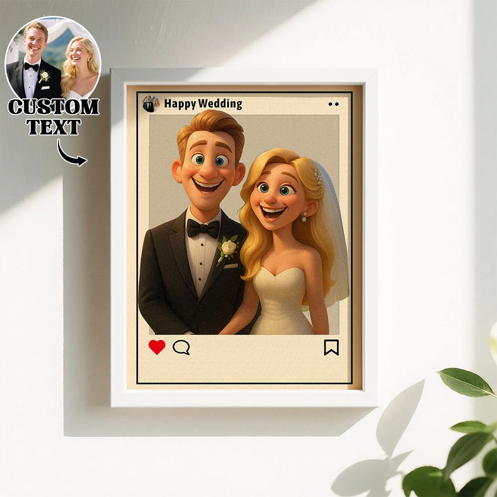 gifts for wife Your Love Story, Cartooned - Photo Frame - Personalized Cartoon Portrait Art - Social Media Style Display - 1s