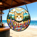 personalized photo stained glass suncatcher custom cat portrait from loss of cat gift