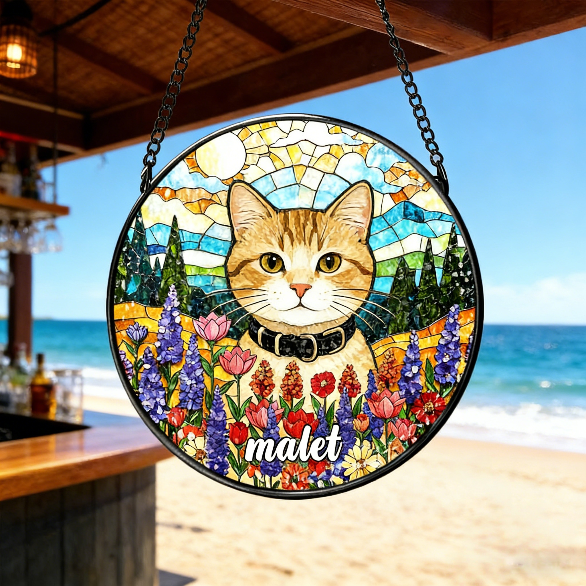 personalized photo stained glass suncatcher custom cat portrait from loss of cat gift