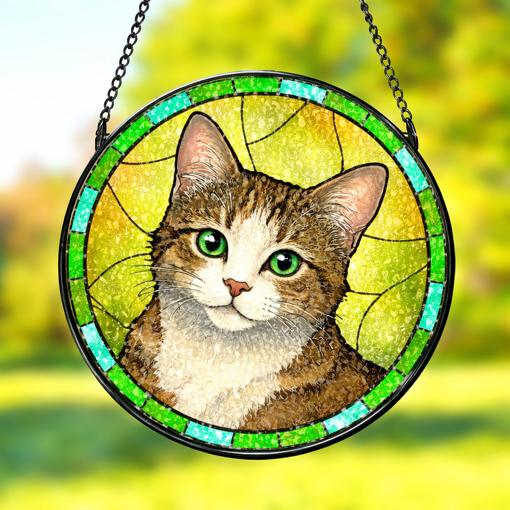 Stained Glass Suncatcher Personalized Cat Portrait Memorial Window Light Catcher