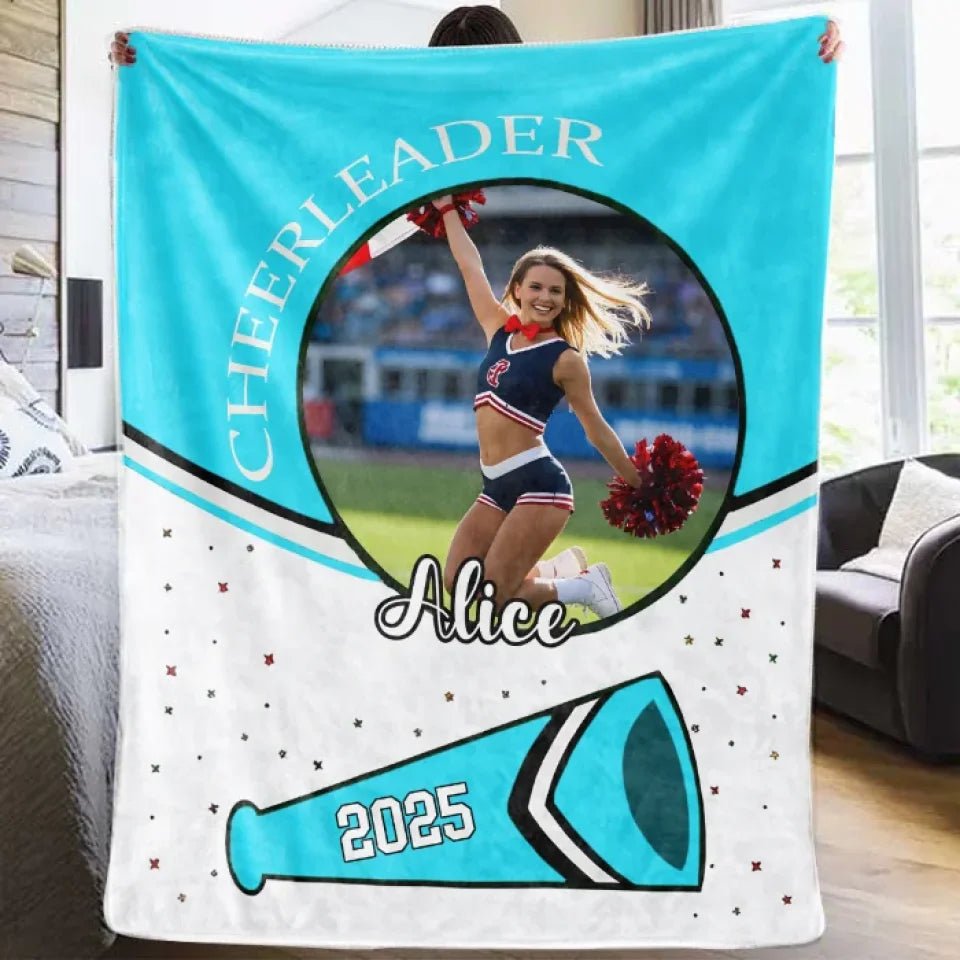 Personalized Cheerleader Megaphone Soft Photo Throw Blanket with Name and Year Game Day Home Decor Birthday Cheer Team Gift for Cheerleaders 741986 - DiyGiftly