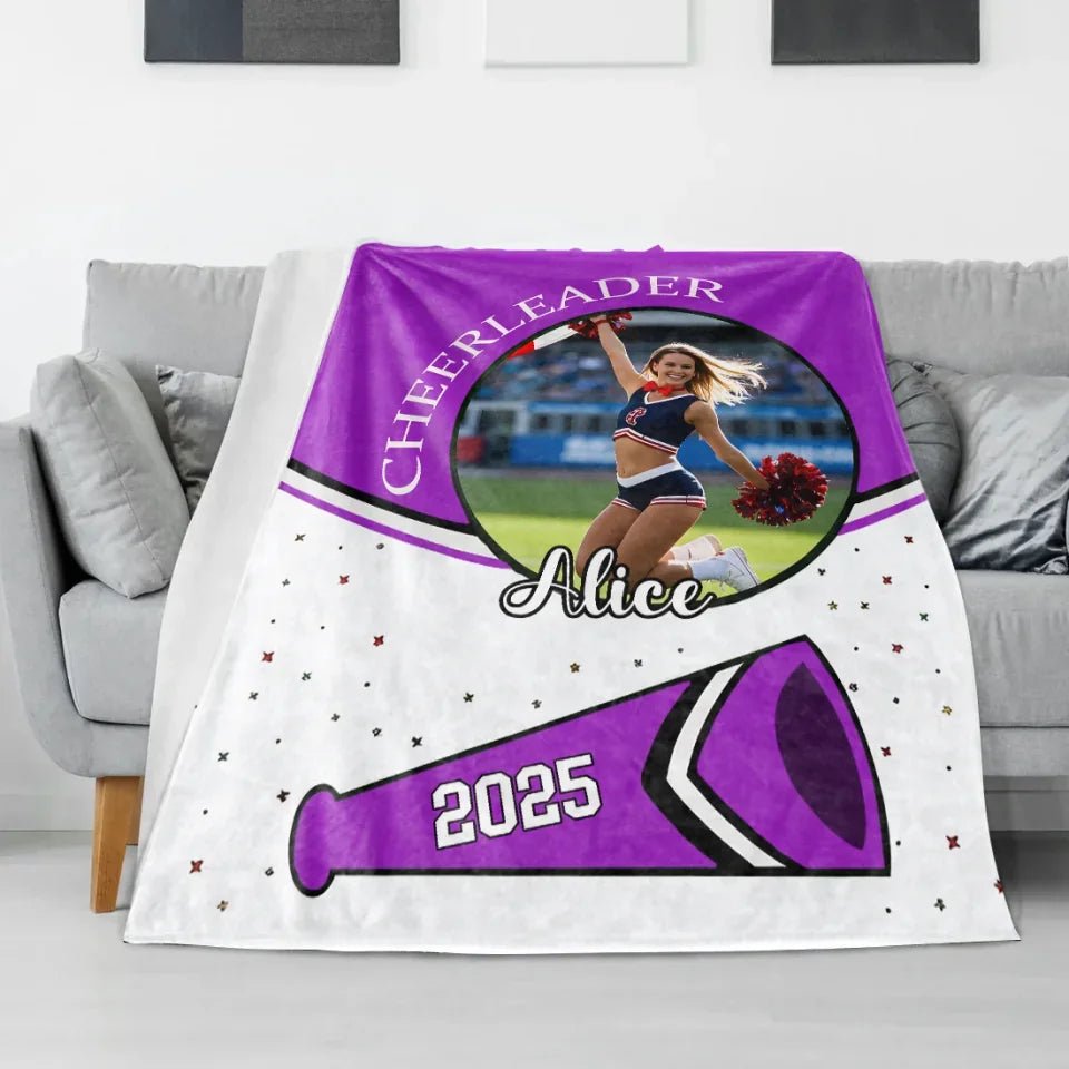 Personalized Cheerleader Megaphone Soft Photo Throw Blanket with Name and Year Game Day Home Decor Birthday Cheer Team Gift for Cheerleaders 741986 - DiyGiftly