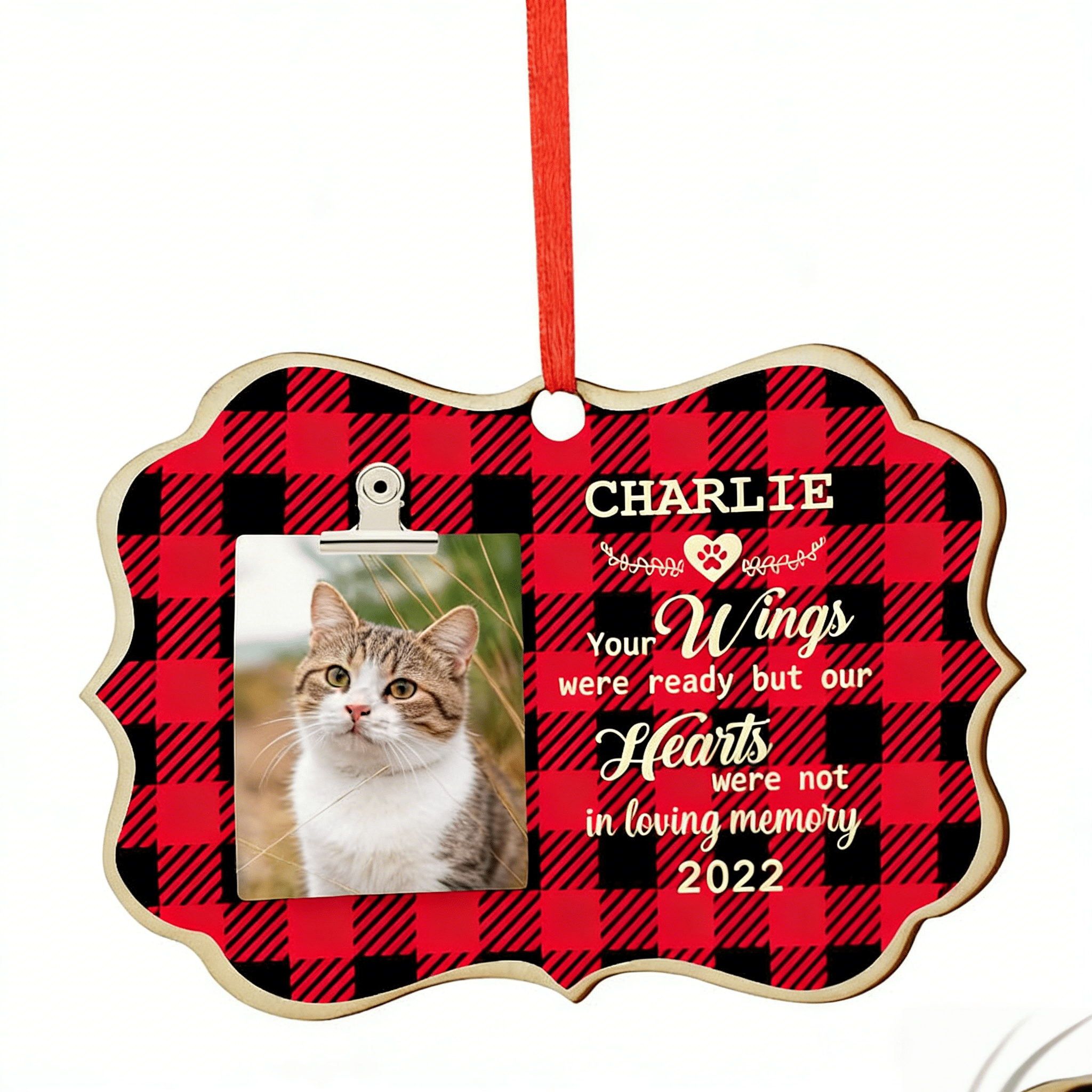 rustic holiday decor personalized cat wooden ornament loss of cat gift