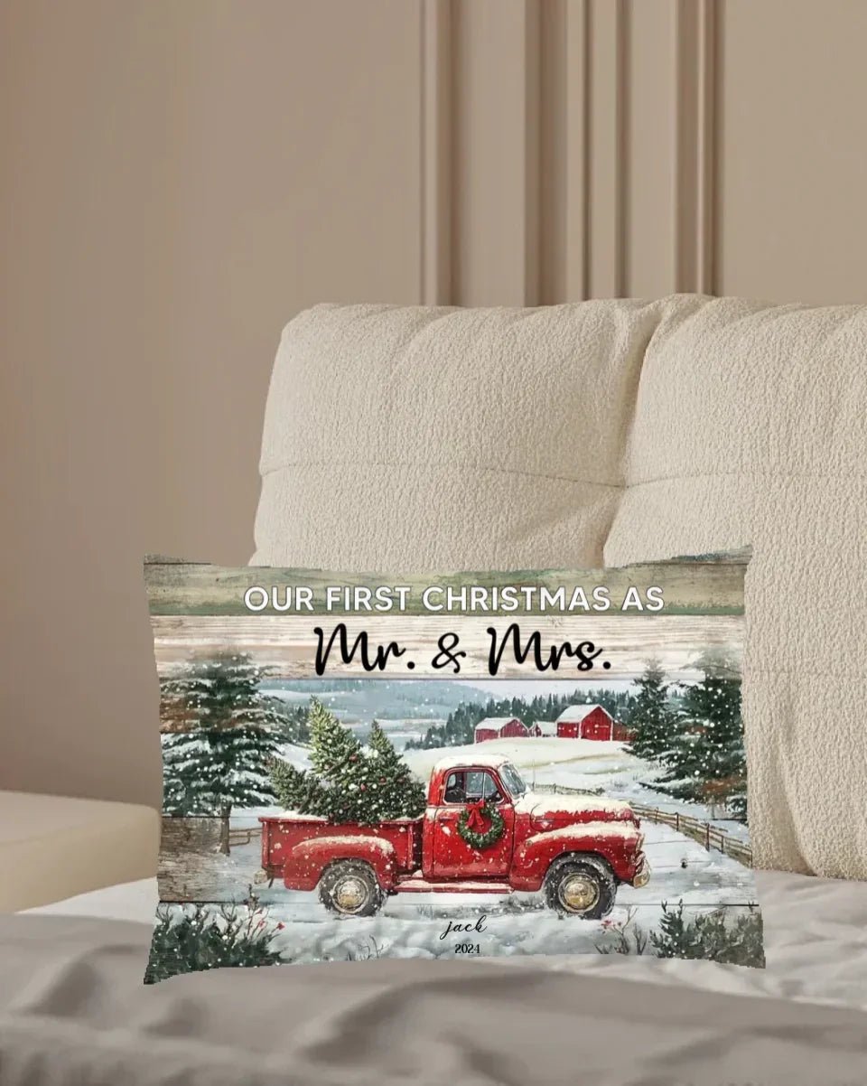 Personalized Christmas Red Truck Gift Married Couple Decor Pillow 715627 - B - DiyGiftly