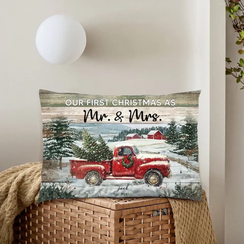 Personalized Christmas Red Truck Gift Married Couple Decor Pillow 715627 - B - DiyGiftly
