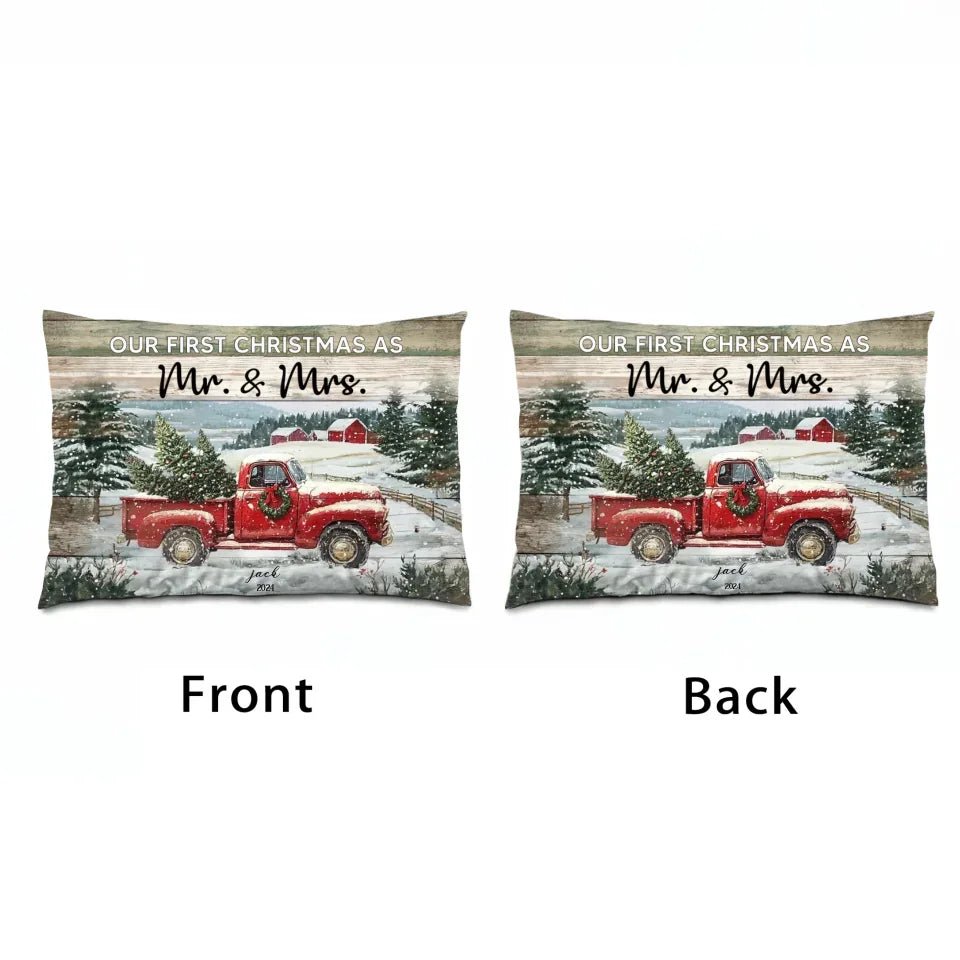 Personalized Christmas Red Truck Gift Married Couple Decor Pillow 715627 - B - DiyGiftly