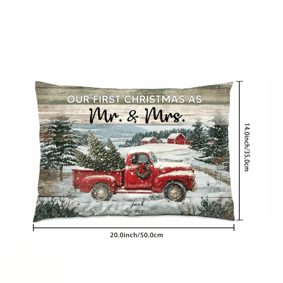 Personalized Christmas Red Truck Gift Married Couple Decor Pillow 715627 - B - DiyGiftly