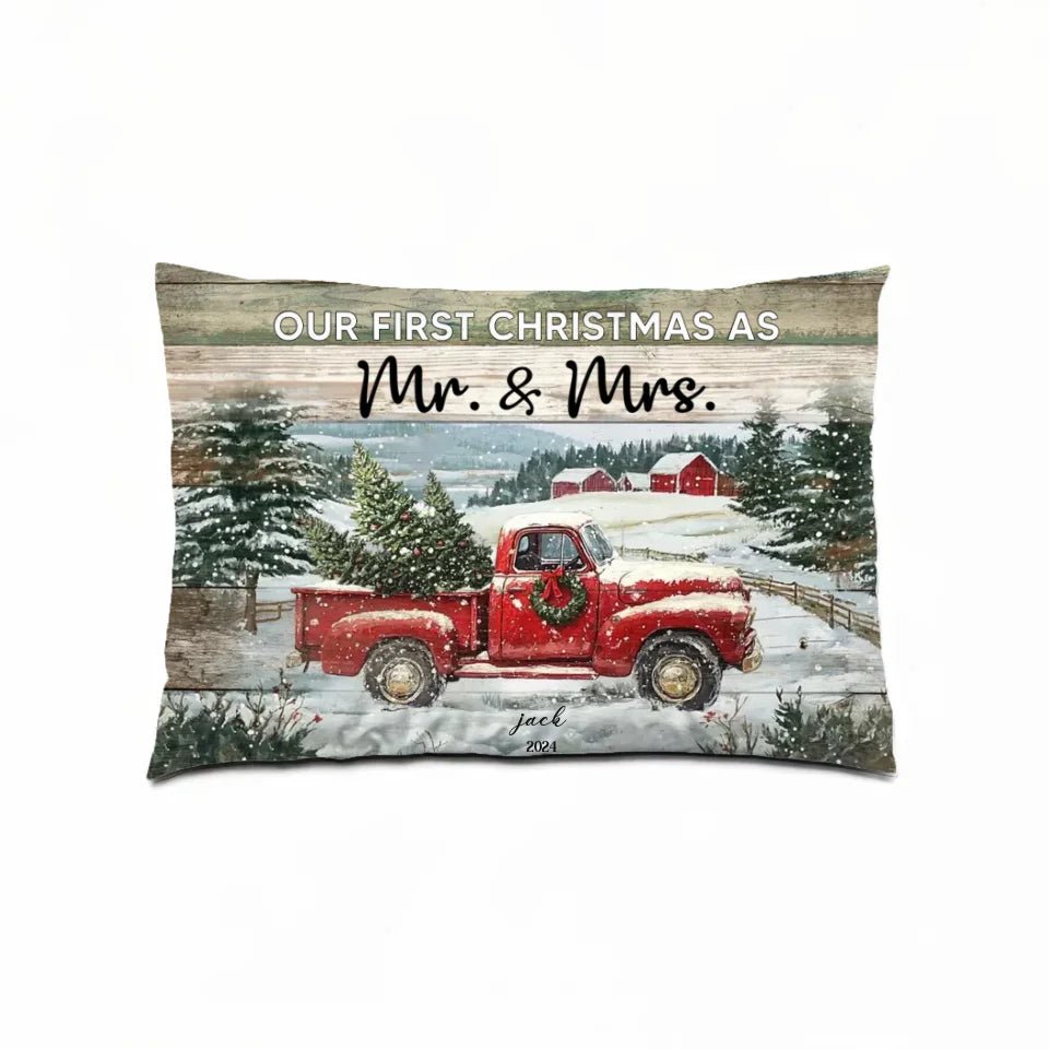 Personalized Christmas Red Truck Gift Married Couple Decor Pillow 715627 - B - DiyGiftly