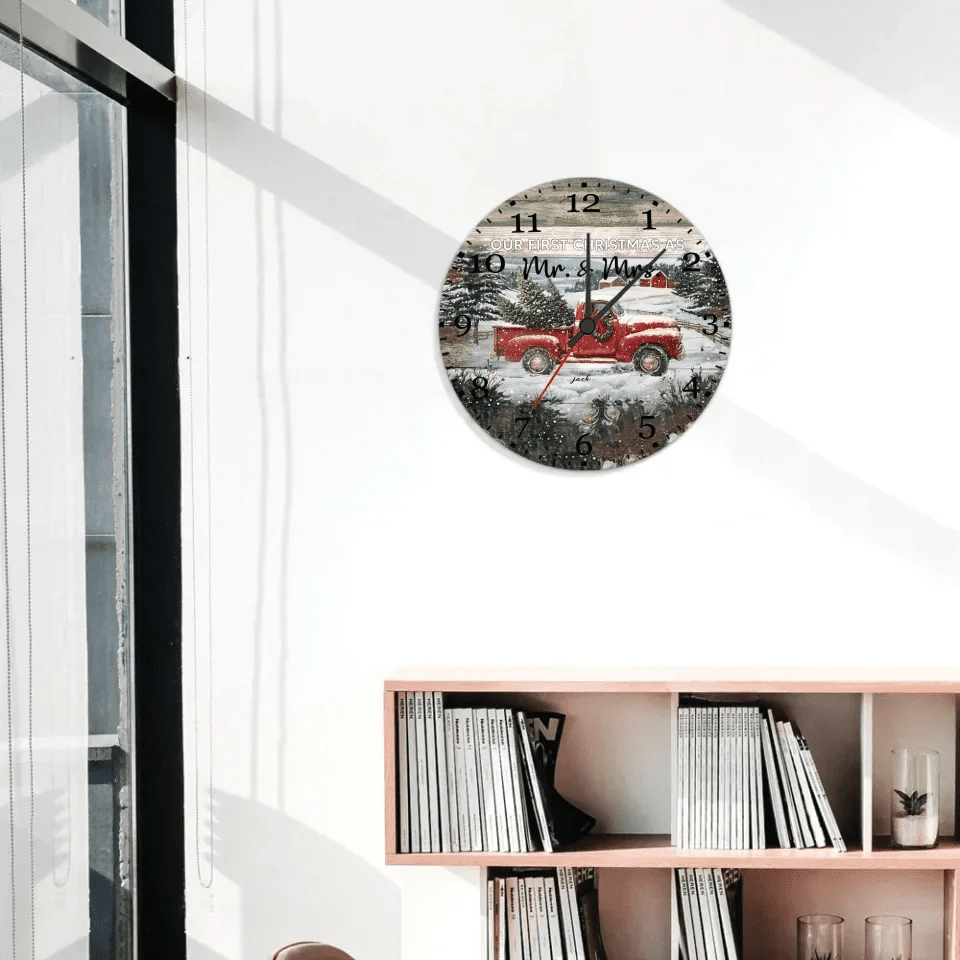 Personalized Christmas Red Truck Gift Married Couple Wall Clock 743211 - DiyGiftly