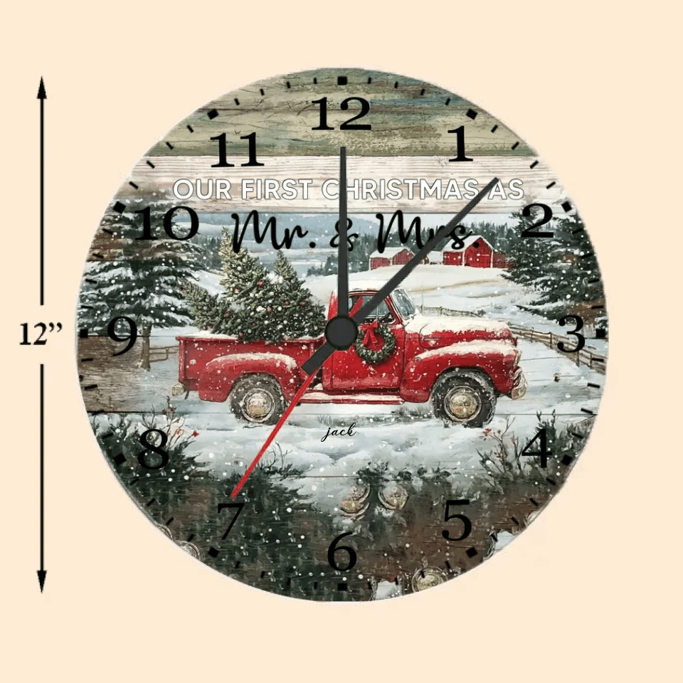 Personalized Christmas Red Truck Gift Married Couple Wall Clock 743211 - DiyGiftly