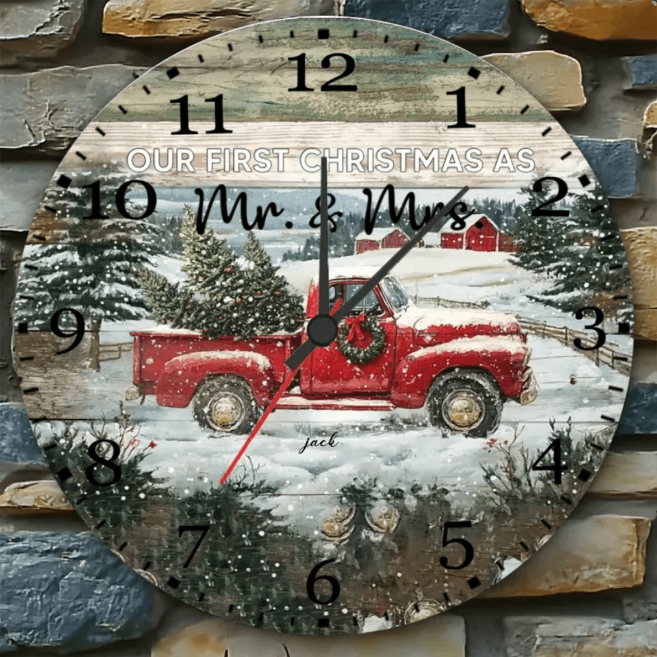 Personalized Christmas Red Truck Gift Married Couple Wall Clock 743211 - DiyGiftly
