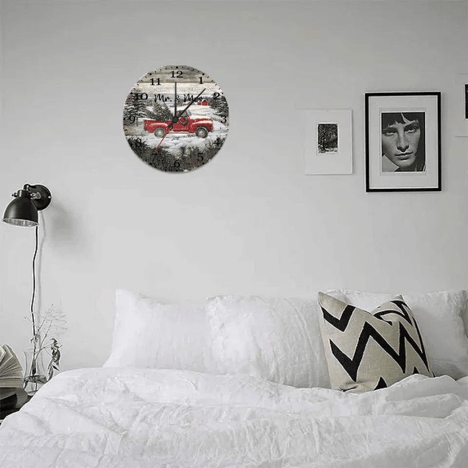 Personalized Christmas Red Truck Gift Married Couple Wall Clock 743211 - DiyGiftly