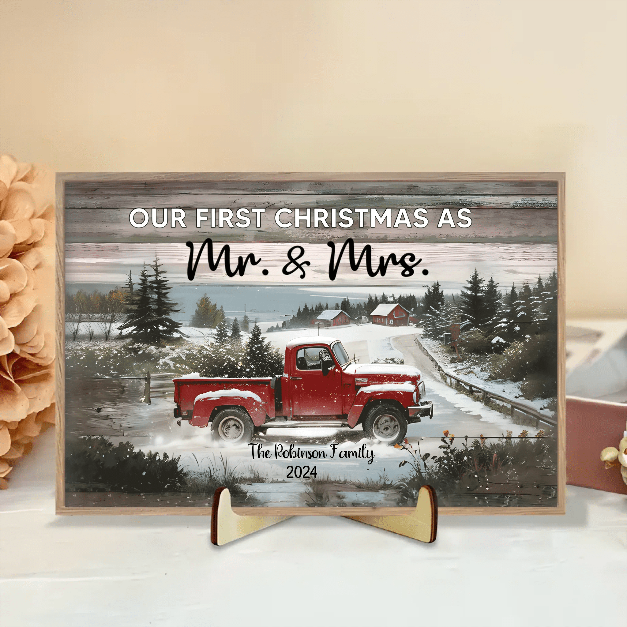 Personalized Christmas Red Truck Gift - Married Couple Wooden Plaque 730886 - DiyGiftly