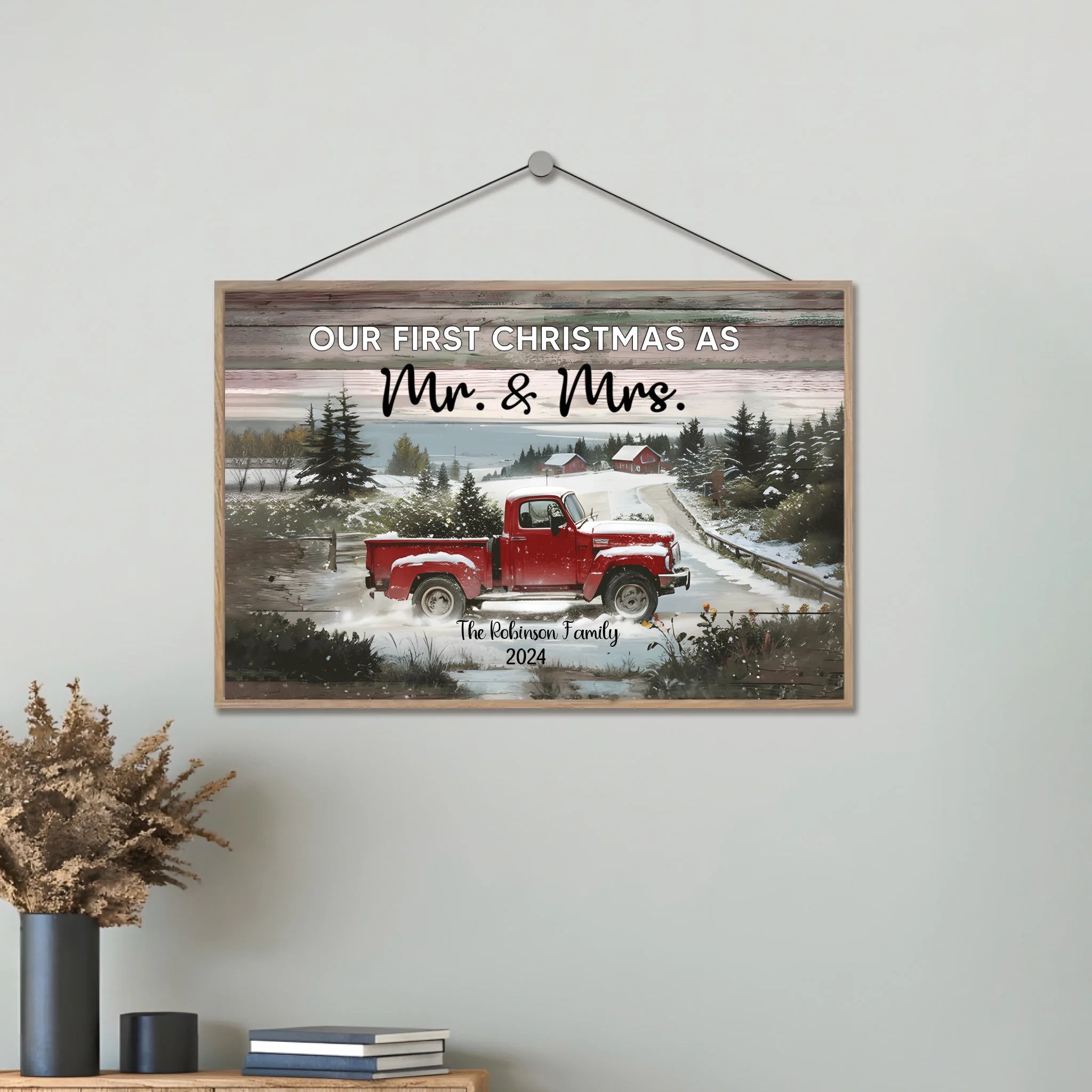 Personalized Christmas Red Truck Gift - Married Couple Wooden Plaque 730886 - DiyGiftly