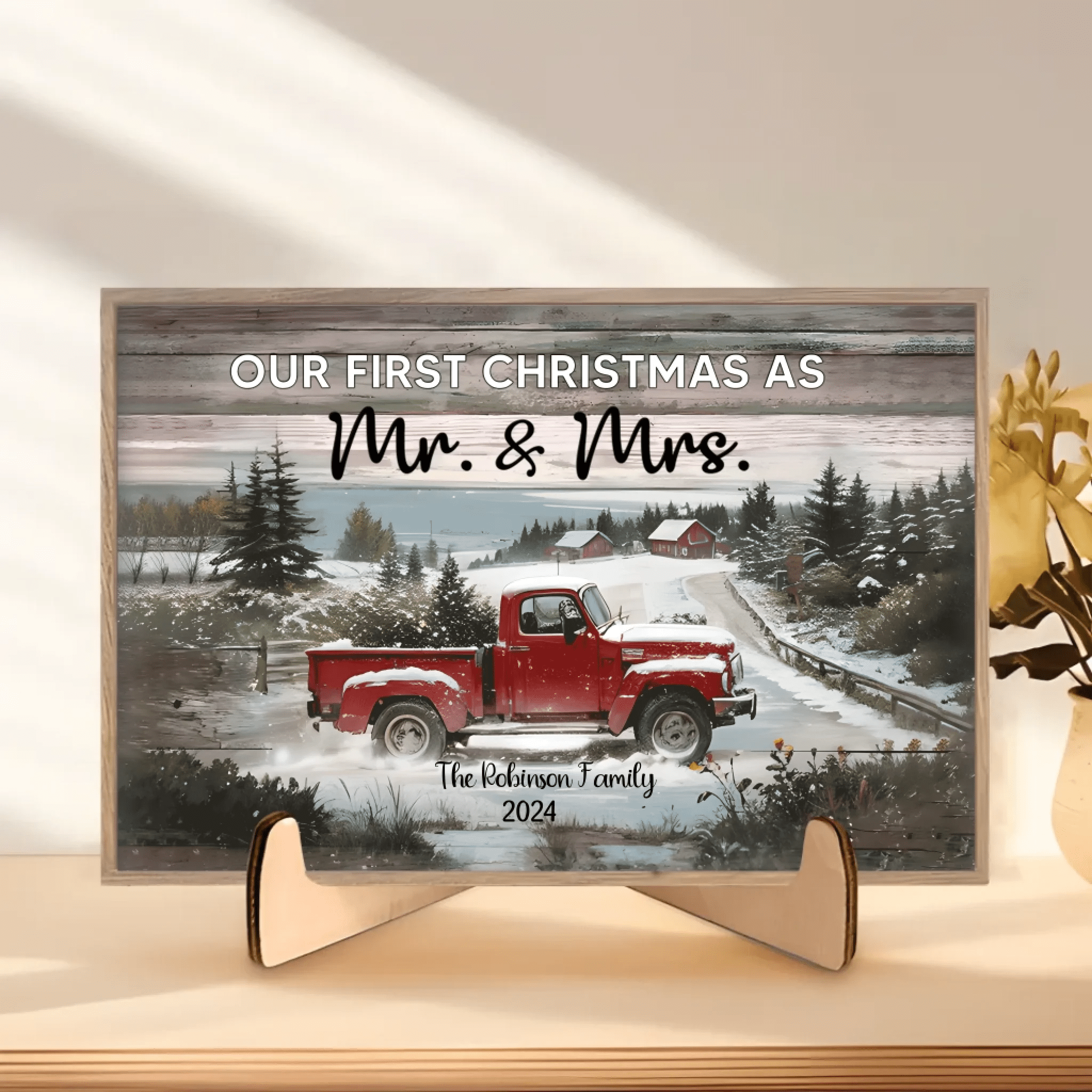 Personalized Christmas Red Truck Gift - Married Couple Wooden Plaque 730886 - DiyGiftly
