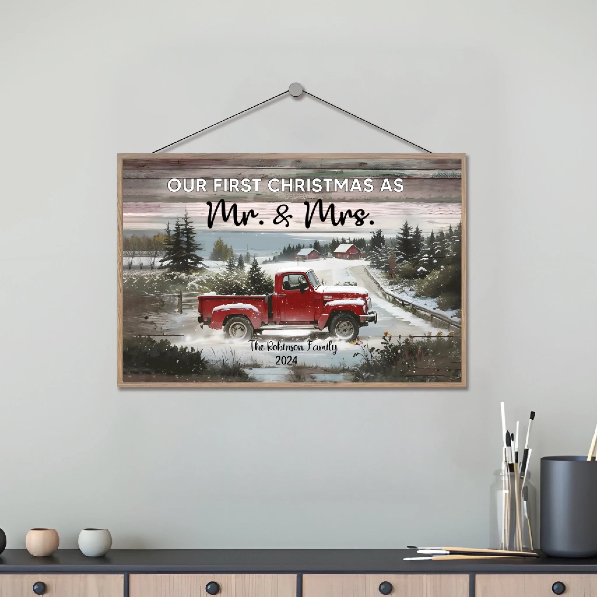 Personalized Christmas Red Truck Gift - Married Couple Wooden Plaque 730886 - DiyGiftly
