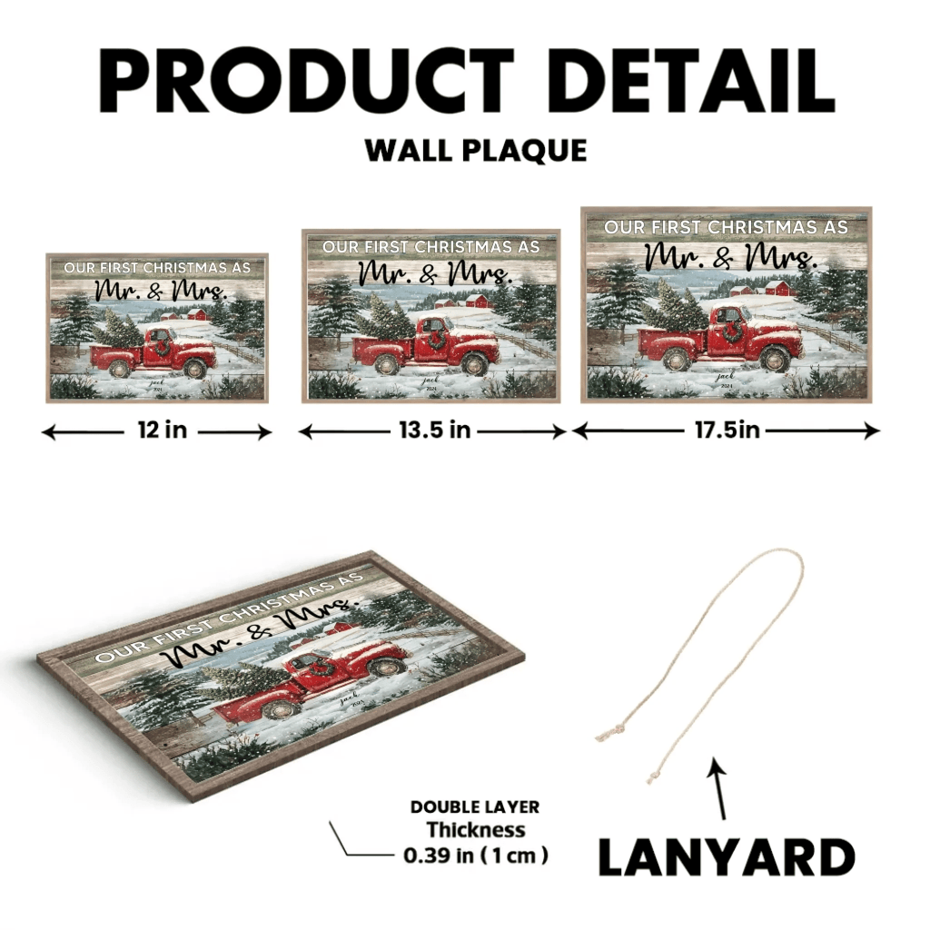 Personalized Christmas Red Truck Gift Married Couple Wooden Plaque Decor Wall Art 706120 - DiyGiftly