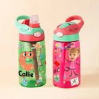 Personalized Colorful Cartoon Photo Name 16oz Kid's Water Bottle with Silicone Straw and Handle Birthday Back to School Gift for Boys Girls 79117056 - DiyGiftly