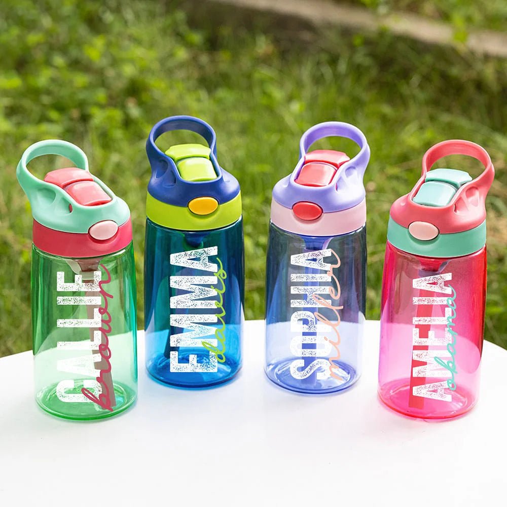 Personalized Colorful Name Water Bottle with Silicone Straw and Handle Travel Birthday Gift for Kids 30574080 - DiyGiftly
