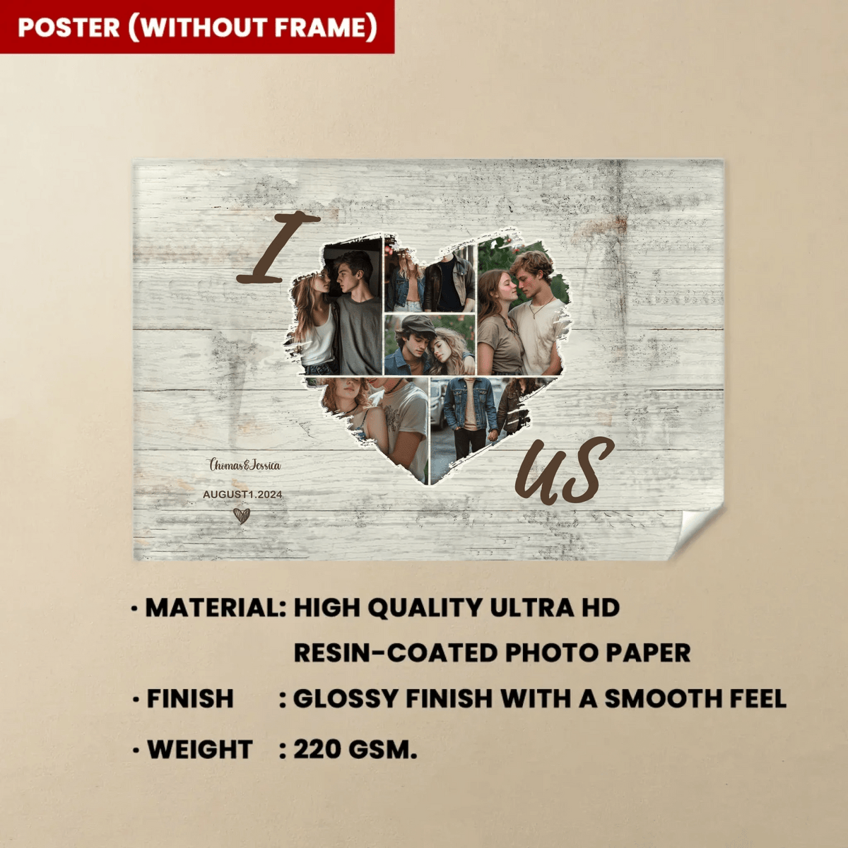 Personalized Couple Heart Shaped Photo Collage Poster, Anniversary Gift 745657 - 745758 - DiyGiftly