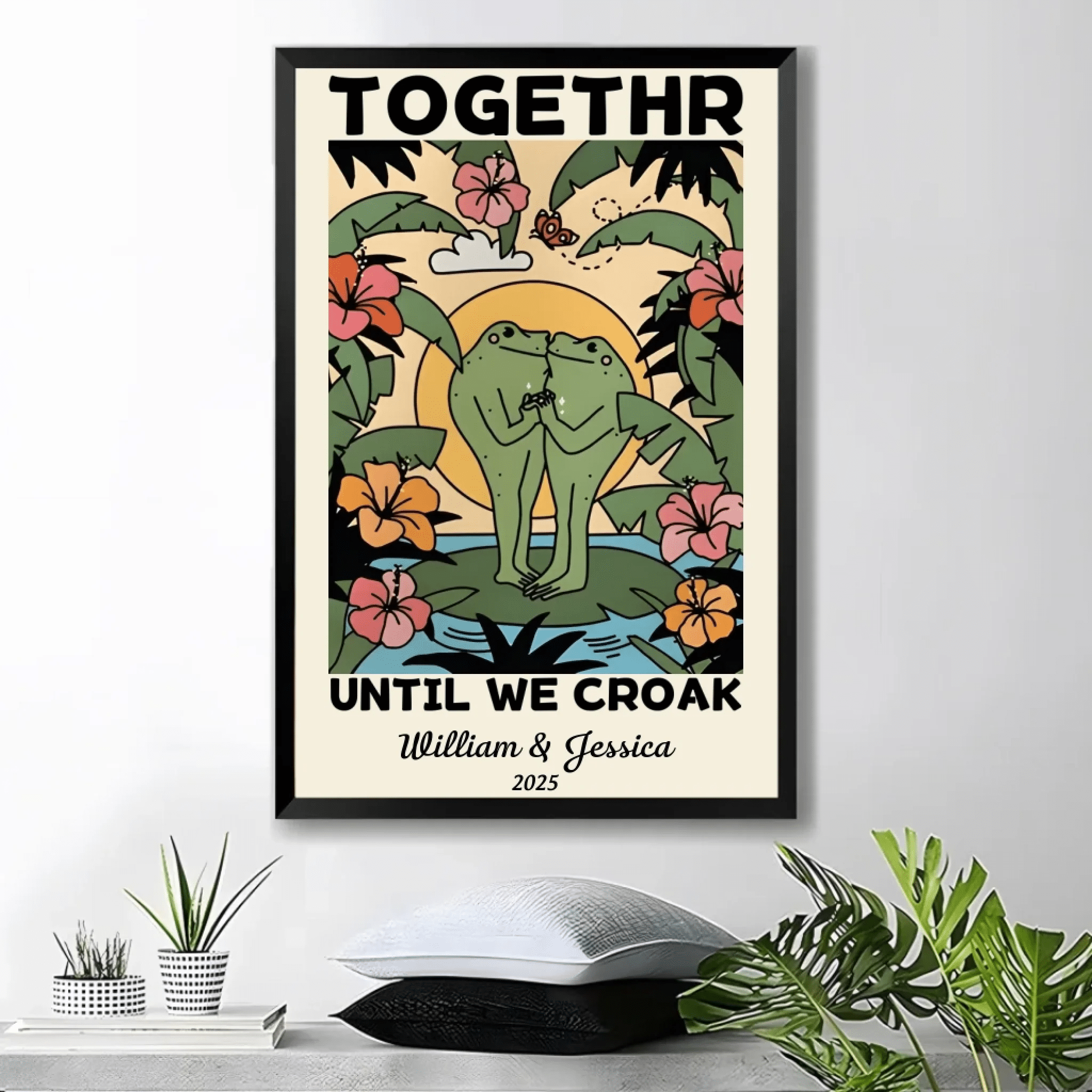 Personalized Couple Print, Custom Frog Illustration, Anniversary Engagement Valentines Gift Idea, Cute Wall decor, Retro Aesthetic 762024 - DiyGiftly