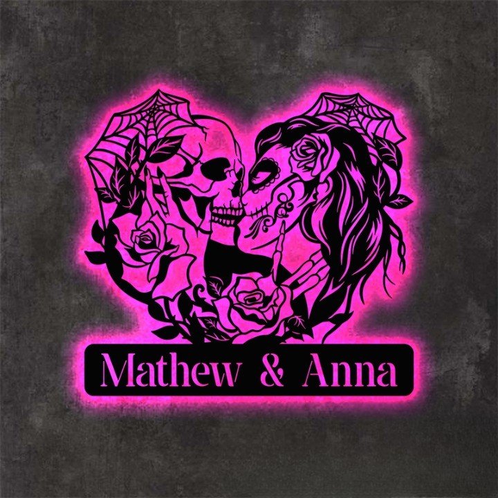 Personalized Couple Skull Metal Wall Art – Custom Gothic or Romantic Wall Decoration for Home or Studio 237888 - DiyGiftly