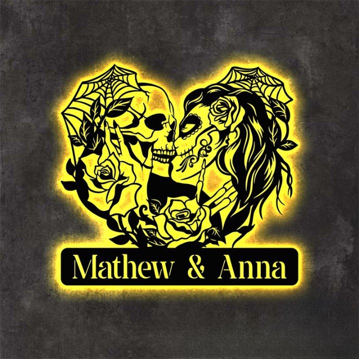 Personalized Couple Skull Metal Wall Art – Custom Gothic or Romantic Wall Decoration for Home or Studio 237888 - DiyGiftly