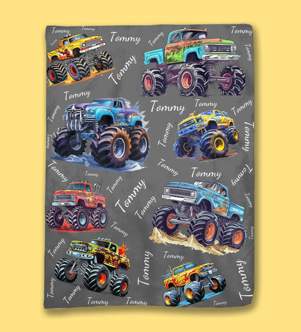 Personalized Custom Name Monster Trucks Blankets Blanket for Kids 731520 - DiyGiftly