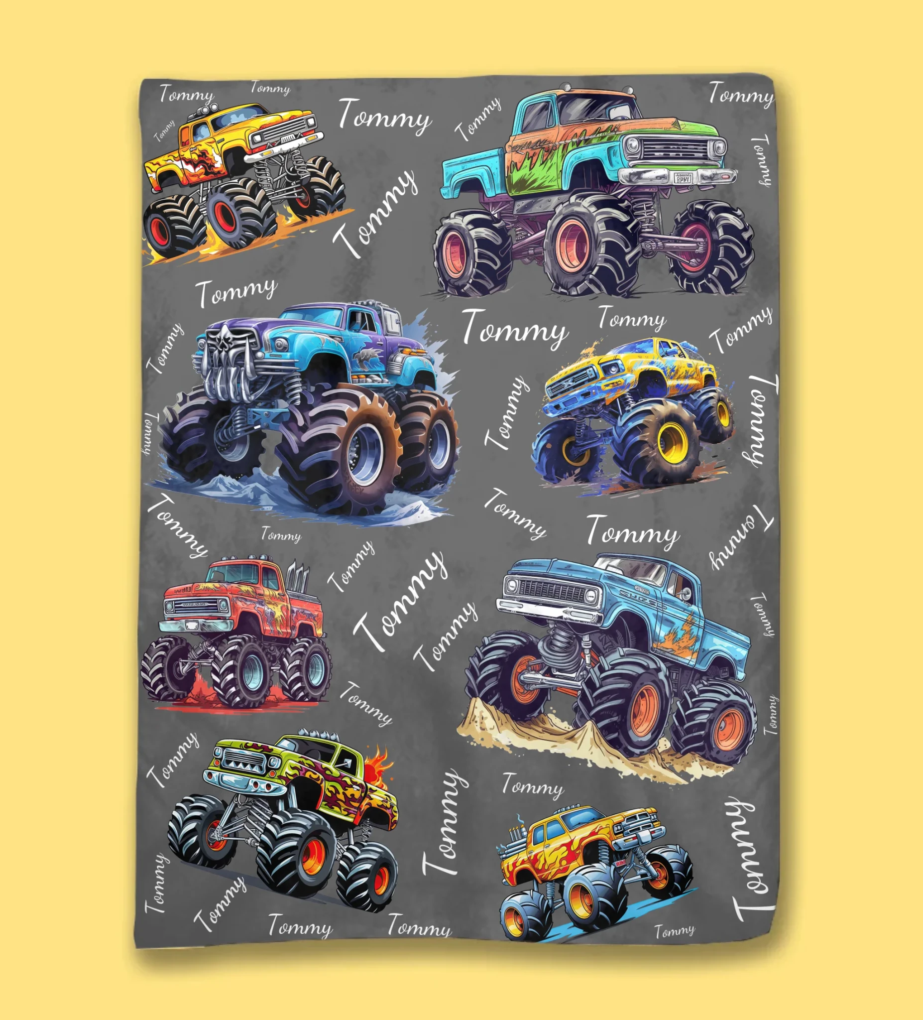 Personalized Custom Name Monster Trucks Blankets Blanket for Kids 731520 - DiyGiftly