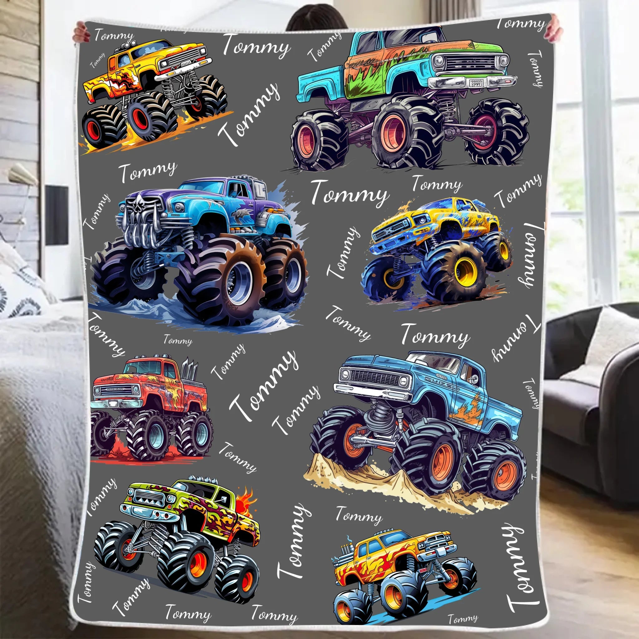 Personalized Custom Name Monster Trucks Blankets Blanket for Kids 731520 - DiyGiftly