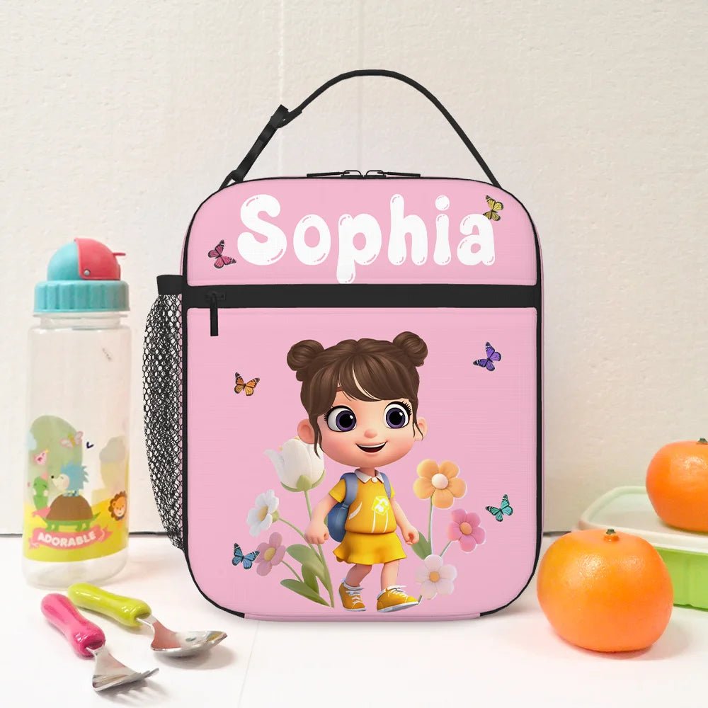 Personalized Cute 3D Cartoon Character Flower Multicolor Portable Insulated Lunch Bag with Name Back to School Birthday Gift for Boys Girls 86327296 - DiyGiftly