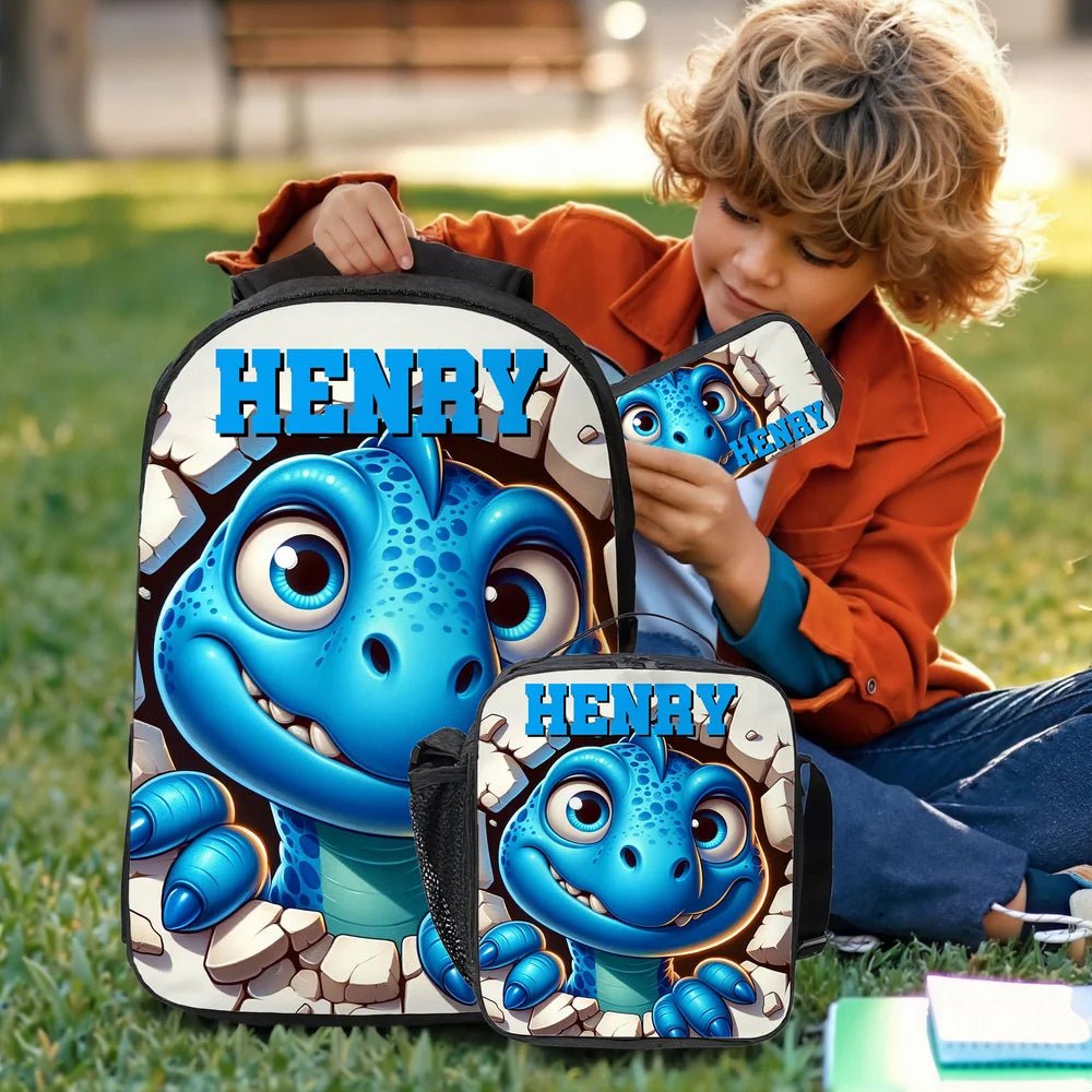 Personalized Cute 3D Cartoon Dinosaur Backpack Lunch Bag Pencil Case Set with Name Back to School Birthday Gift for Boys Girls 10284288 - DiyGiftly