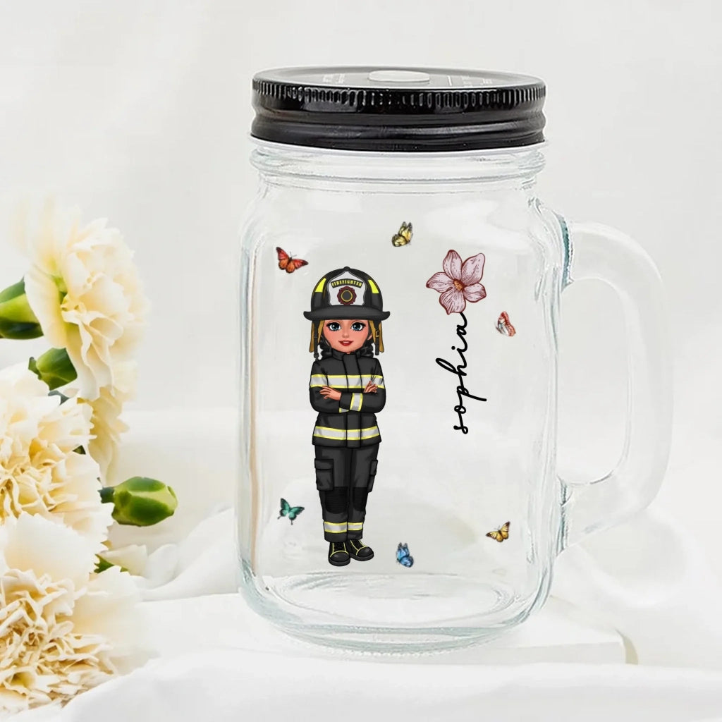 Personalized Cute Cartoon Girl Birth Flower 16oz Name Mason Jar with Handle Lid and Straw Birthday Gift for Women 1030575 - DiyGiftly